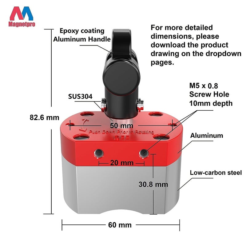 Magnetpro Multipurpose Switch Magnet, 220 LB Pull-Off Force Switchable Magnetic System, On/Off Magnet for Lifting, Working&Welding Positioning, Liquid Filtration, Automation, Metal Separation - Image 2